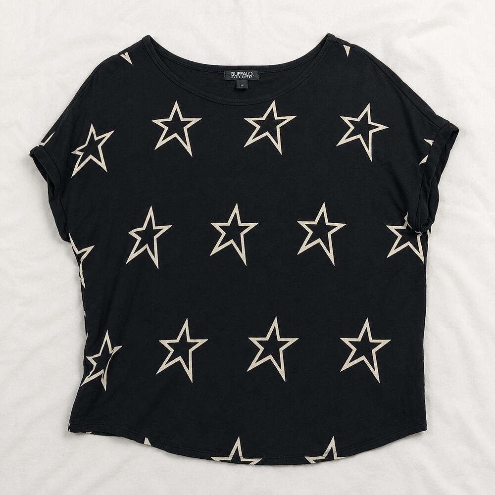 Buffalo David Bitton Women's M Black Star Print Dolman Top